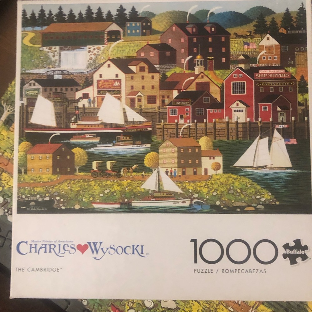 Charles Wysocki 1000 piece puzzle the Cambridge complete w poster wharf boats